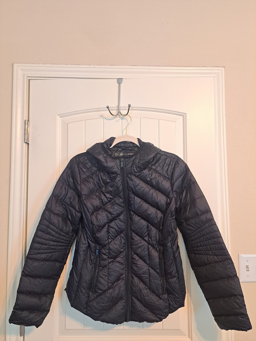 BCBGeneration Black Quilted Hooded Puffer Jacket